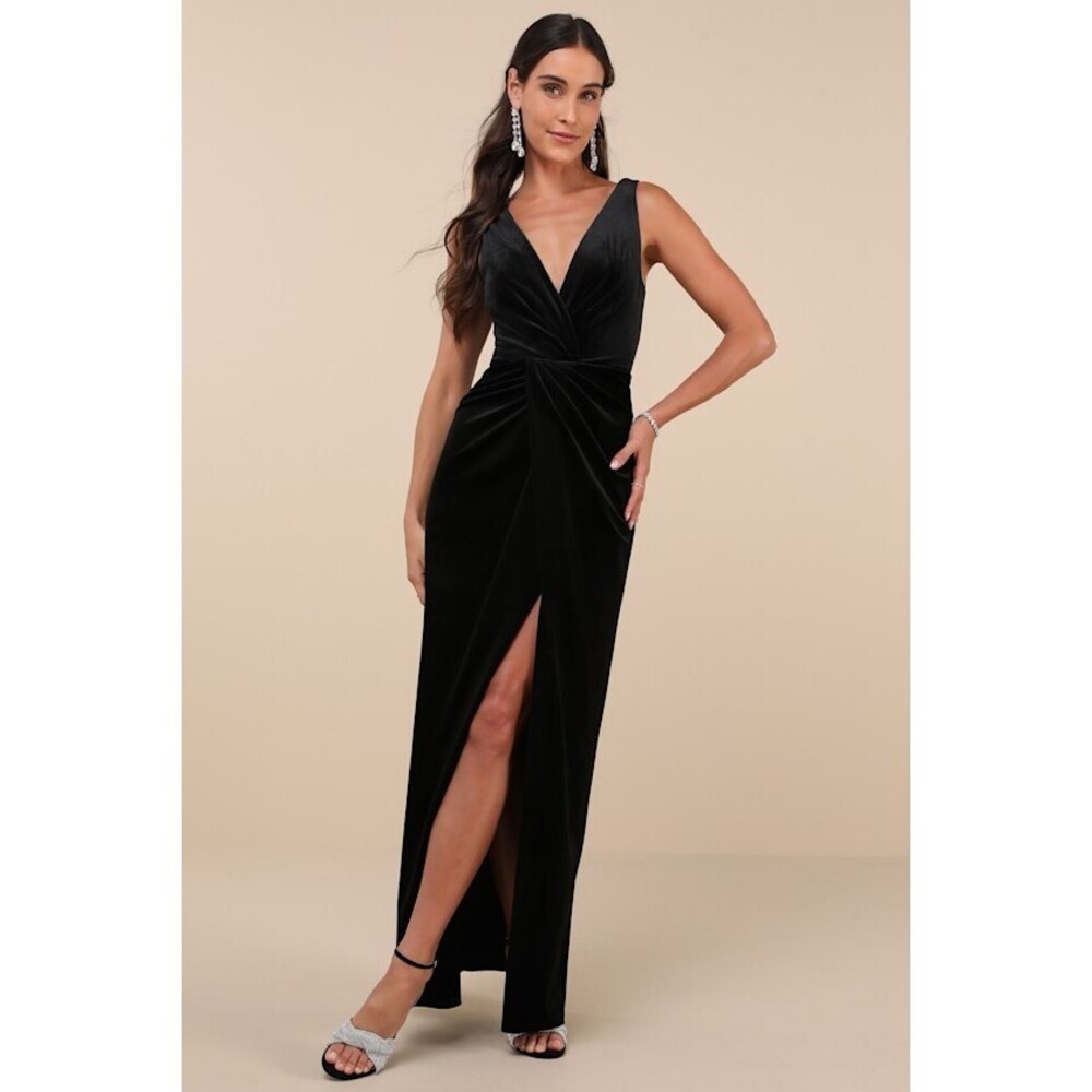 Lulus Beautiful Evenings Black Velvet Twist-front Maxi Dress - Size XL